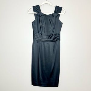 Calvin Klein 2 Little Black Dress Satin Sleeveless Ruched Waist Cocktail Party